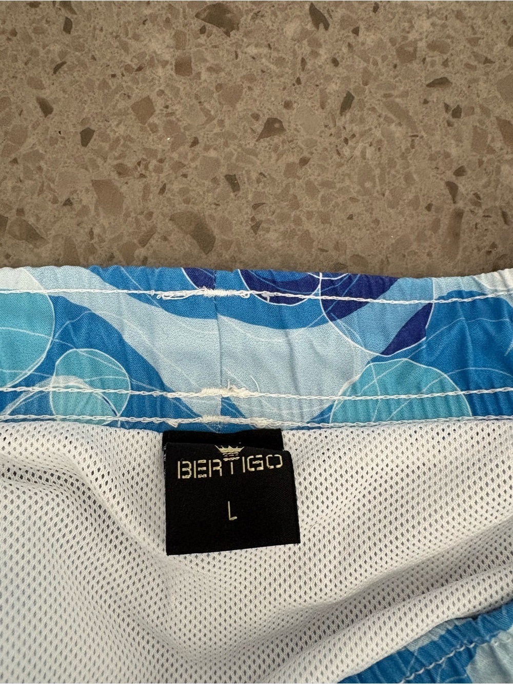 Blue Wave-Pattern Men's Swim Trunks - Picture 3 of 4